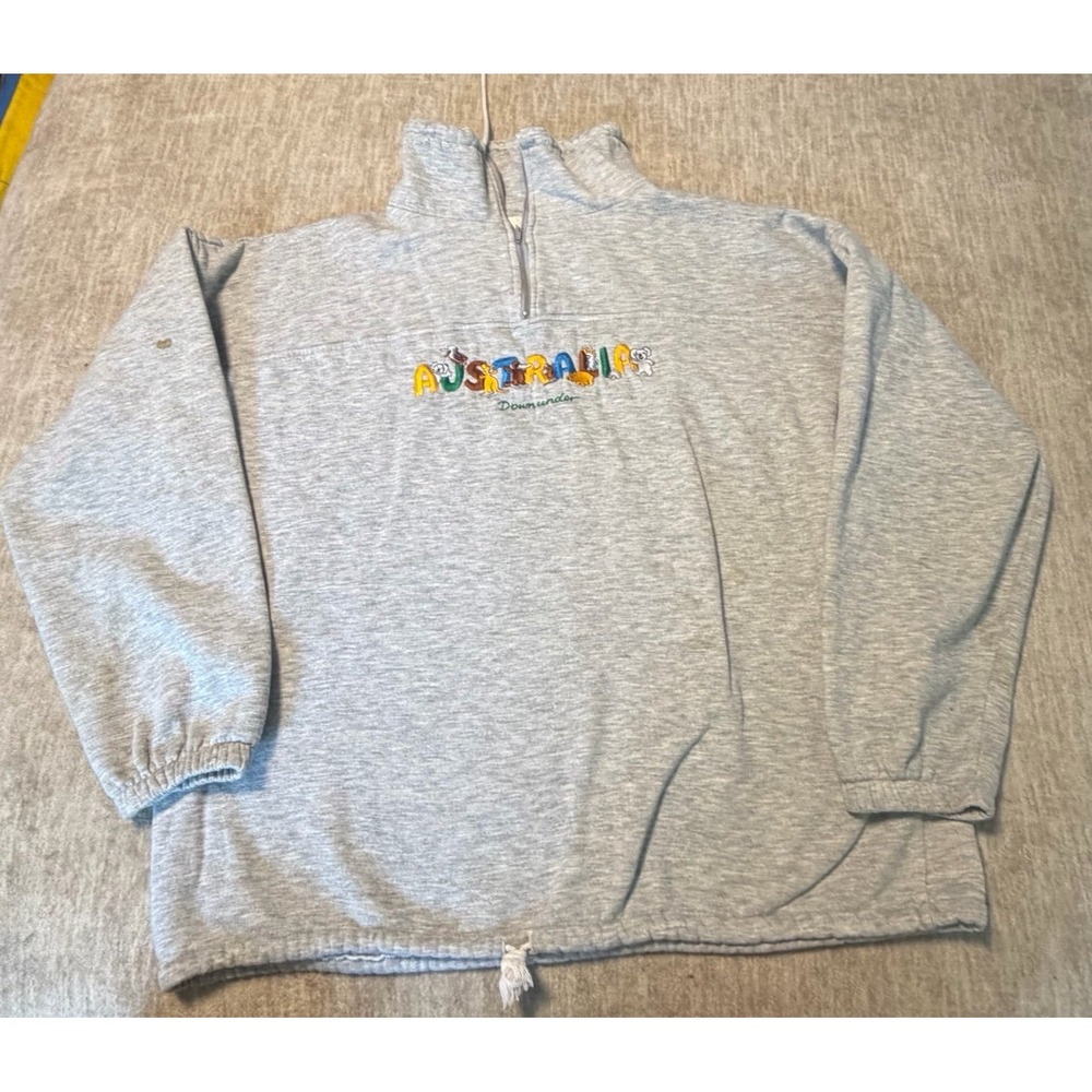 Vintage Australia Down Under Quarter Zip Sweatshirt XL‎ Gray Embroidered Koala